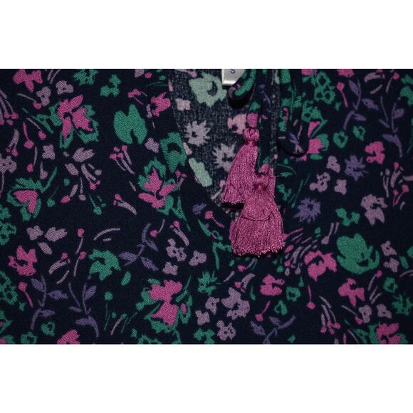 SOUTHERN TIDE $78 Navy Floral Tassel‎ Keyhole Blouse Elastic Waistband Small - Picture 3 of 4